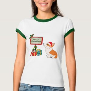 Welsh Corgi with Santa Hat and Sign T-Shirt