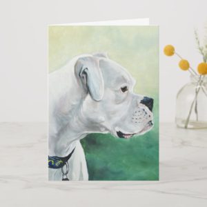 White Boxer Dog Art Greeting Card