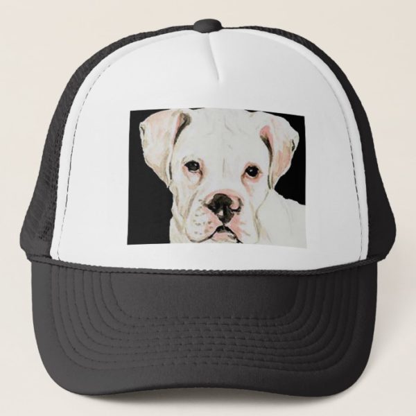 "White Boxer" Dog Art Hat