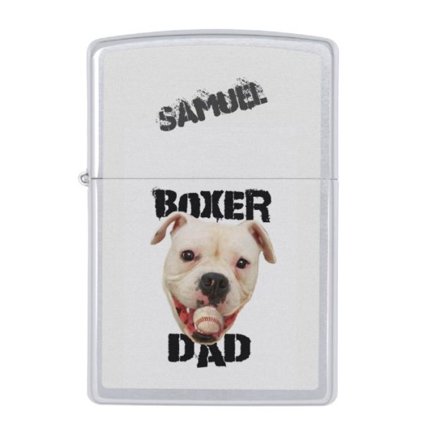 White Boxer dog dad personalized zippo lighter