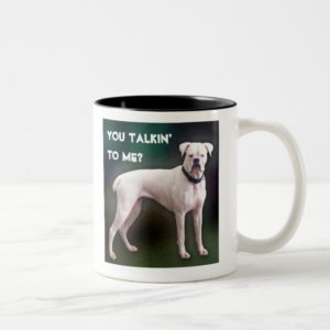 White boxer dog mug
