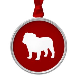 White Bulldog Silhouette on Red (Customizable) Metal Ornament