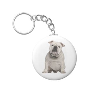 White English Bulldog Puppy Dog Keychain