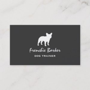 White French Bulldog Silhouette Dog Lover's Grey Business Card