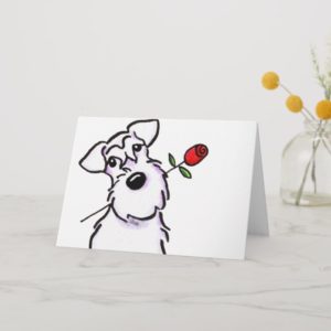 White Schnauzer Sweetheart Rose Card