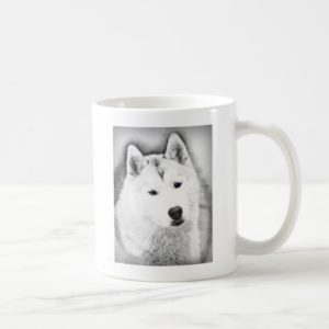 White Siberian Husky w/ Blue Eyes Fine Art Sketch Coffee Mug