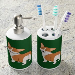 Winking Pembroke Corgi Soap Dispenser & Toothbrush Holder