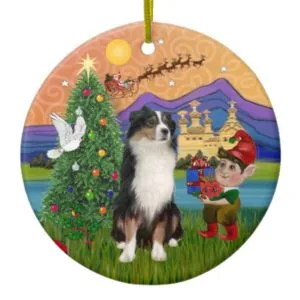 Xmas Fantasy - Tri Australian Shepherd Ceramic Ornament
