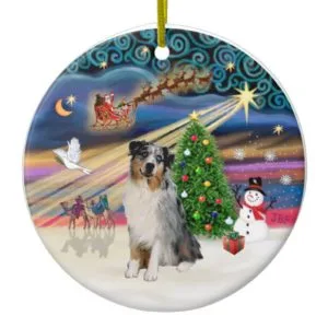 Xmas Magic - Aussie Shepherd (merle) Ceramic Ornament