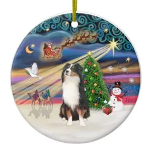 Xmas Magic - Aussie Shepherd (tri) Ceramic Ornament