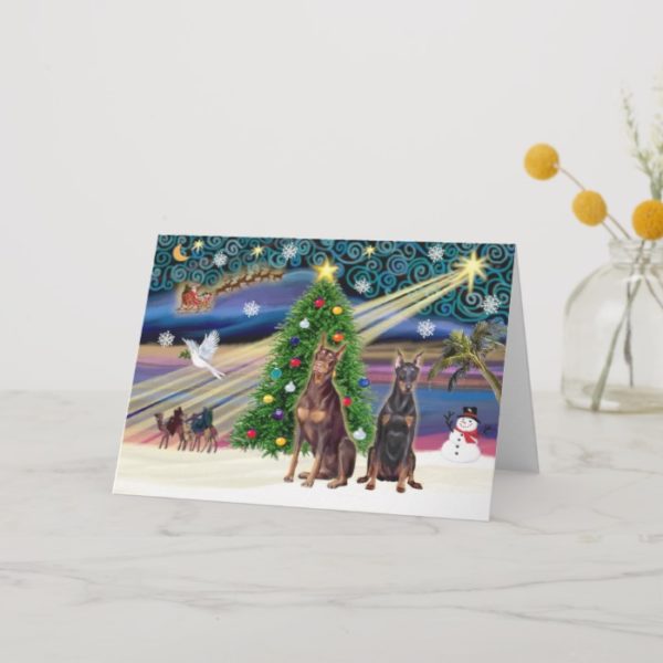Xmas Magic-Doberman Pair Holiday Card