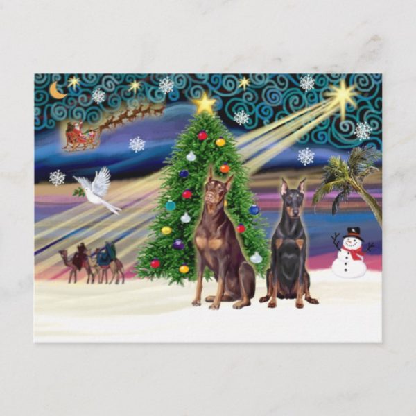 Xmas Magic-Doberman Pair Holiday Postcard