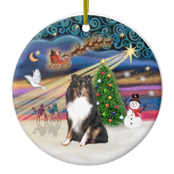 Xmas Magic - Shetland Sheepdog (tri) Ceramic Ornament