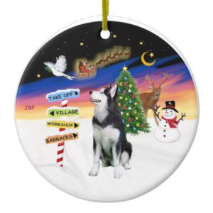 Xmas Signs - Siberian Husky #1 Ceramic Ornament