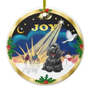 Xmas Sunrise - Black Cocker Spaniel Ceramic Ornament