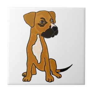 XX- Boxer Mix Rescue Dog Puppy Cartoon Tile